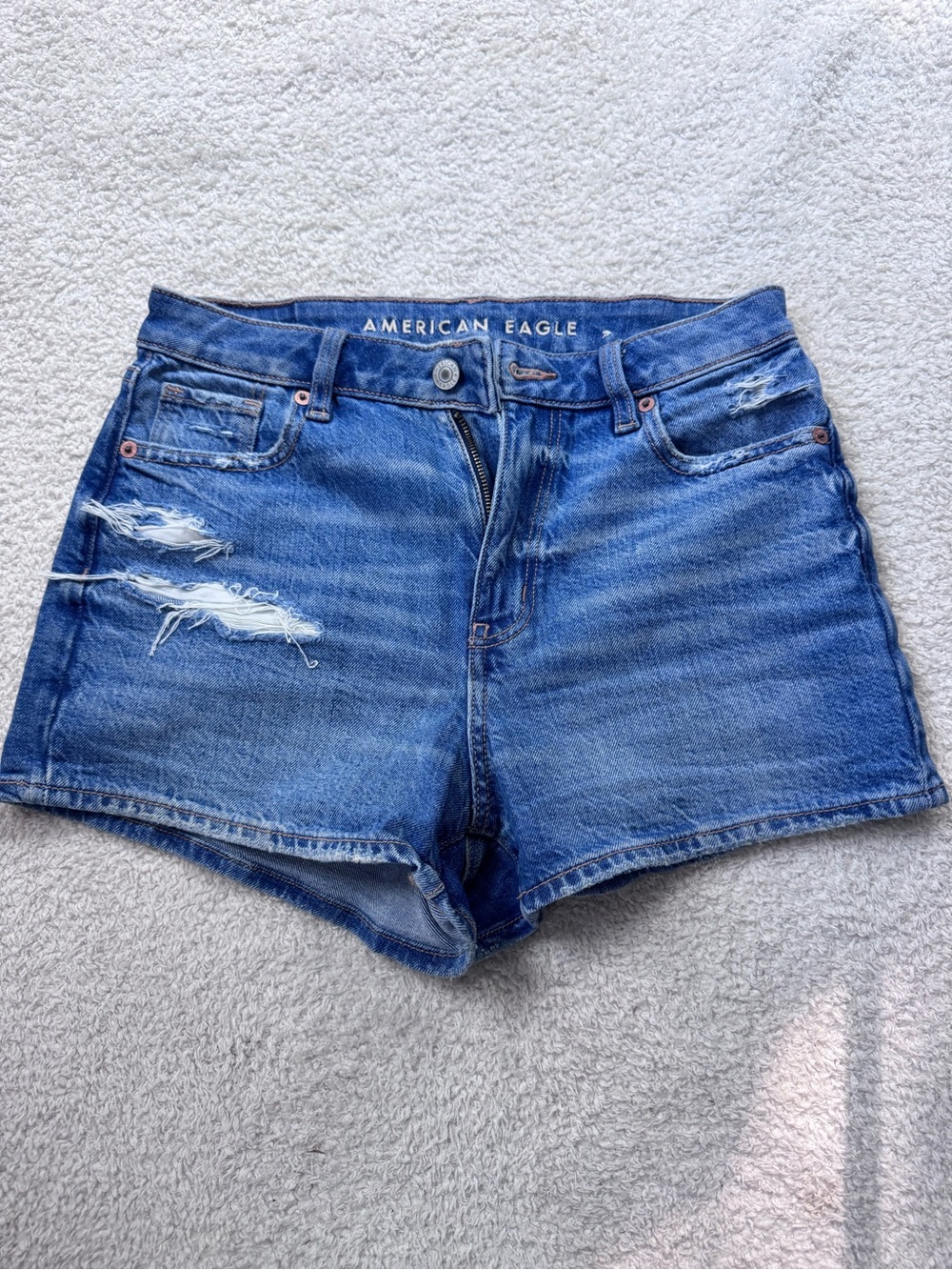 American Eagle Outfitters Mid-Rise Distressed Blue Denim Shorts